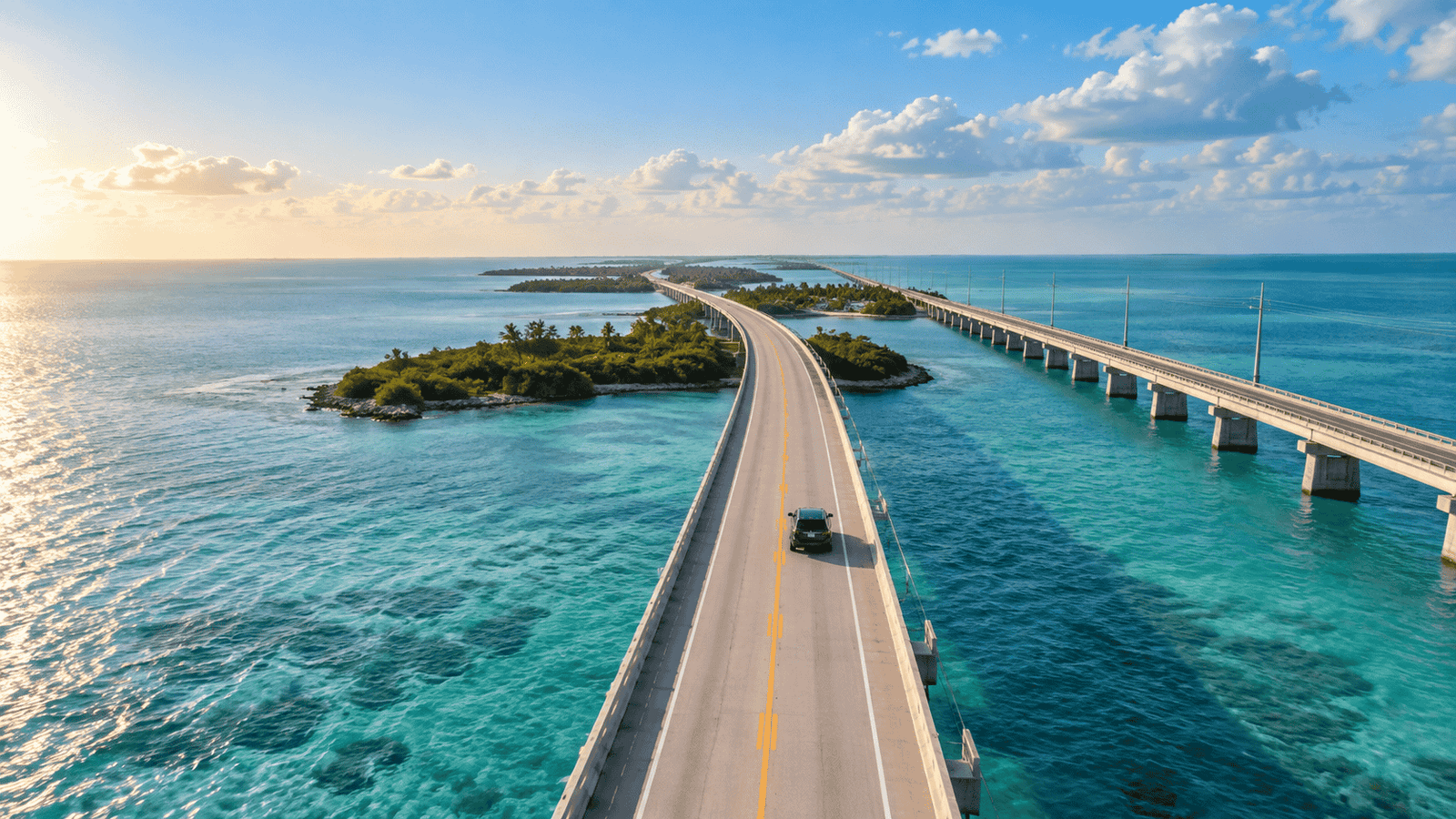 Overseas Highway crossing turquoise water in the Florida Keys on a 7-day Florida itinerary road trip.